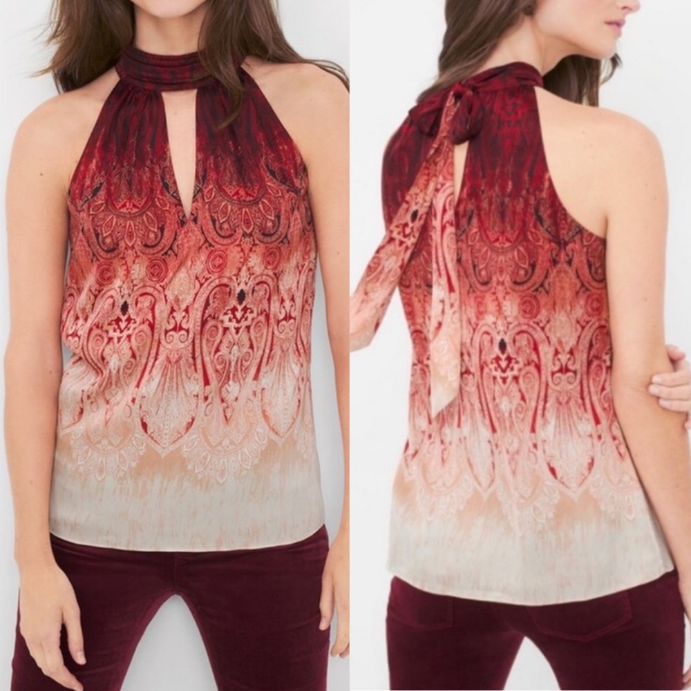 White House Black Market Ombré Patterned Tie Neck Sleeveless Halter Top
